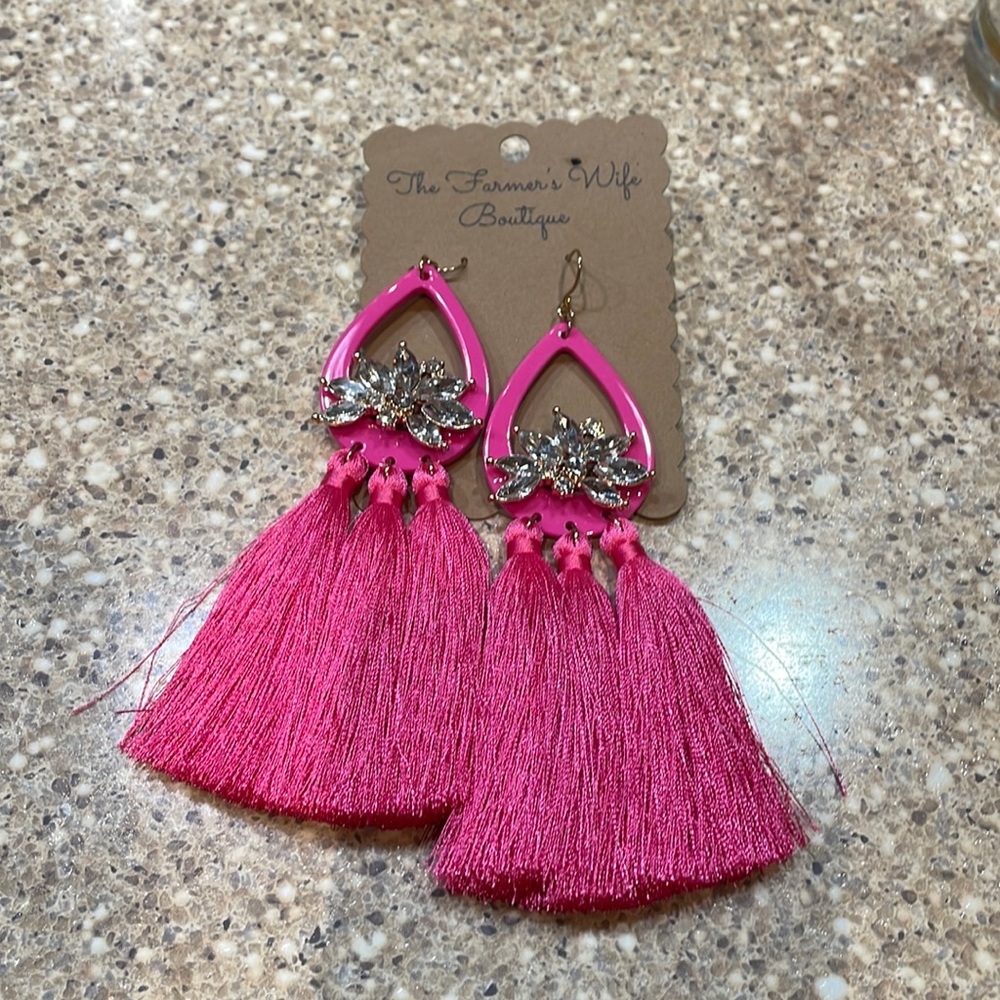 Pink tassel earrings